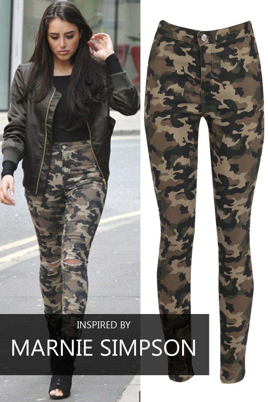 Womens Camouflage Skinny Stretch Ripped Jeans Ladies Camo Army Trouser  Bottom | eBay
